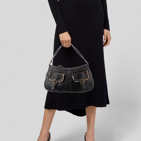 BURBERRY Calfskin Two Front Pocket Shoulder Bag Black - Picture 2 of 11